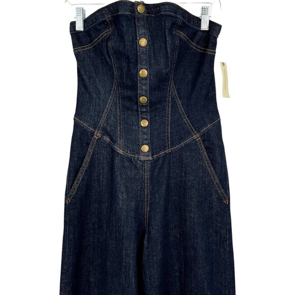 NWT Anthropologie Pilcro Strapless Denim Corset Jumpsuit Indigo Blue US Size 6 - Picture 2 of 10